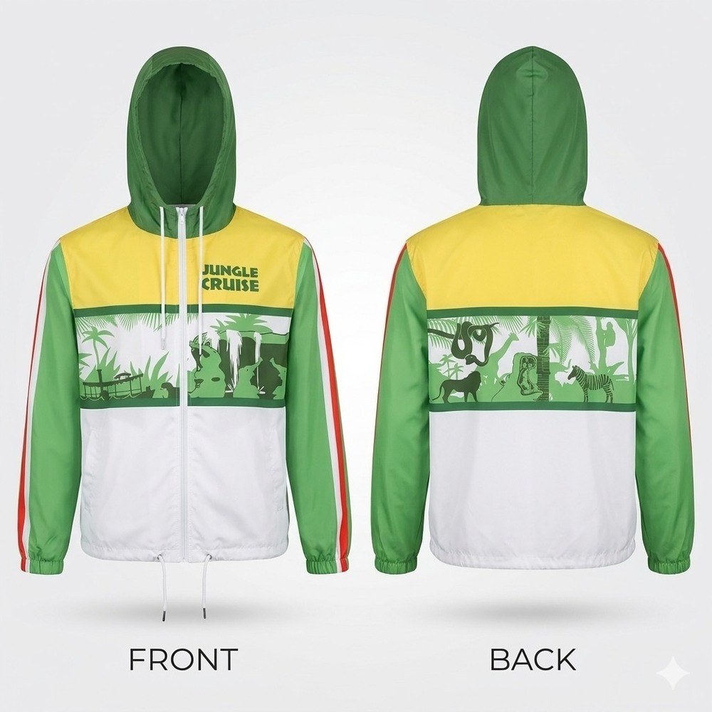 Disney Parks Jungle Cruise Windbreaker Jacket Hooded 3X Green Yellow Rare Disney